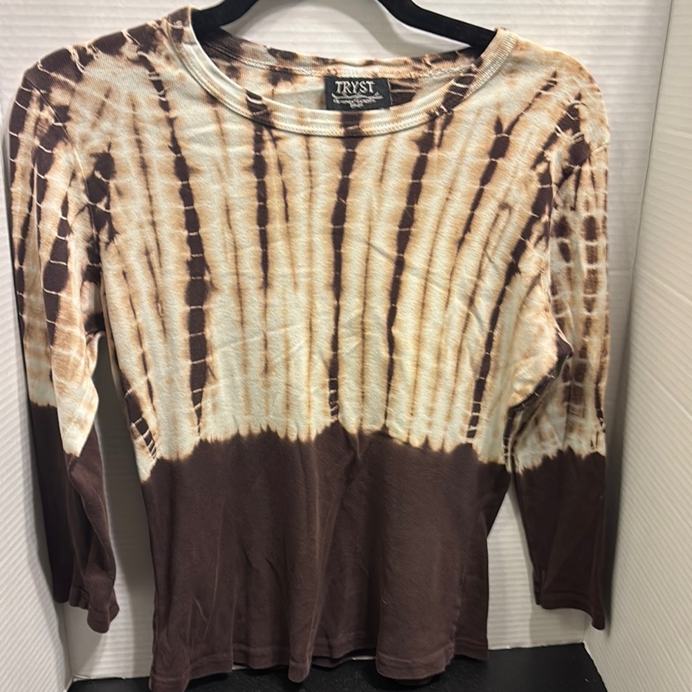 Tryst Brown Tie-Dye Women's Top size small